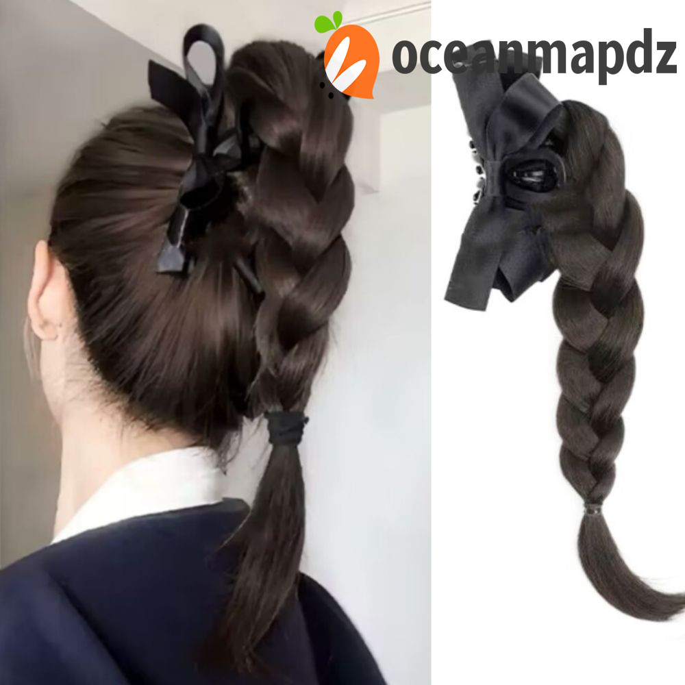 มหาสมุทรแผนที่ โบว์ถักวิกผมหางม้า,สังเคราะห์สกปรกวิกผมสั้นบิดถักเปีย,ปุยมวยถักผมหางม้าสูงจําลองผมม้าหางชิ้นผู้หญิง