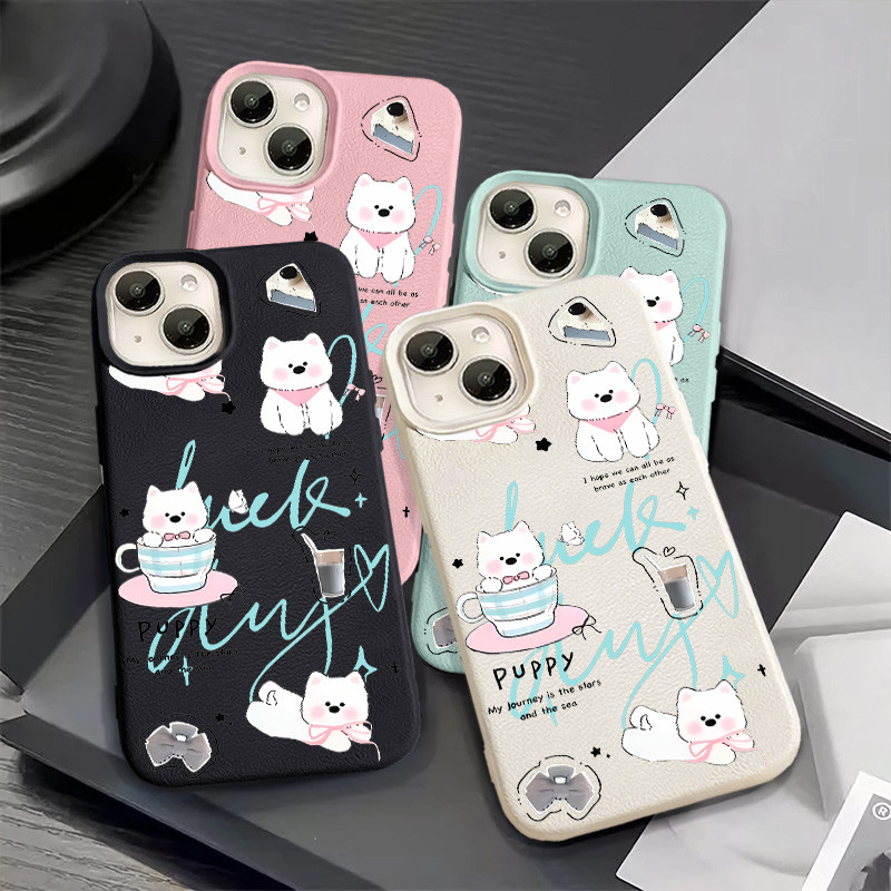 การ์ตูนส่วนบุคคลถ้วยสุนัขสีขาวขนาดเล็กเคสโทรศัพท์เข้ากันได้สําหรับiphone11 12 13 14 15 Pro MAX Plus 11Pro 13Pro 7 8 Plus X XR XS MAX SE 2020 หรูหรานุ่มกันกระแทก