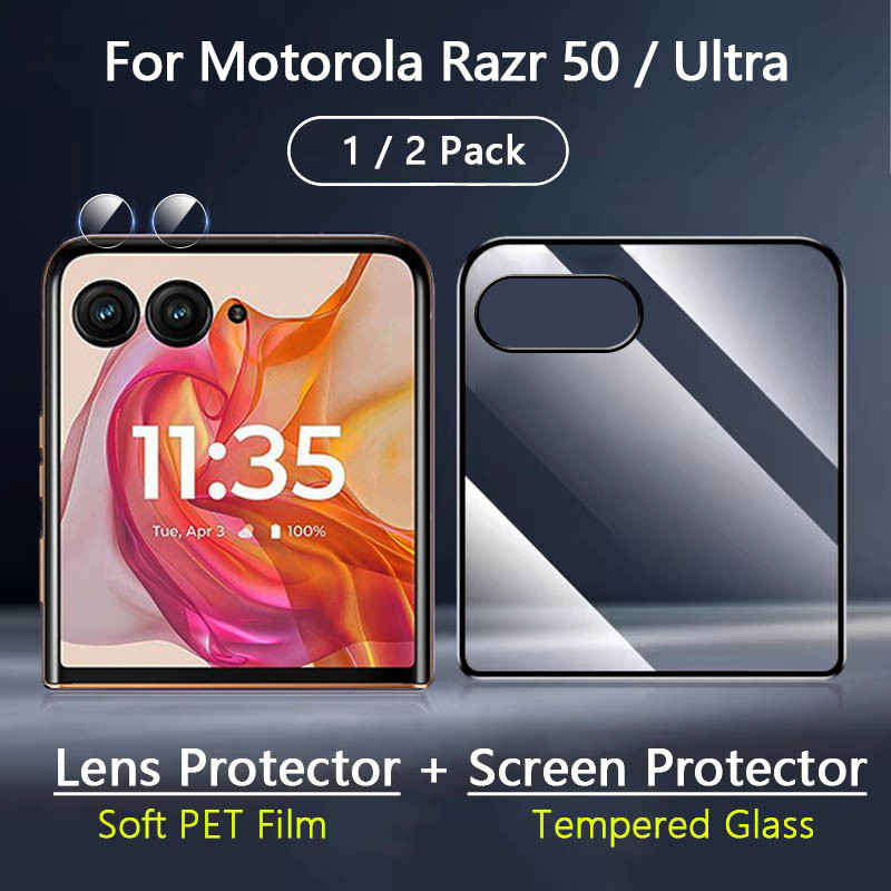 สําหรับ Motorola Moto Razr 50/Ultra Clear Anti Scratch Screen กระจกนิรภัย + เลนส์กล้องฟิล์ม PET นุ่ม Back Protector กันกระแทก Guard