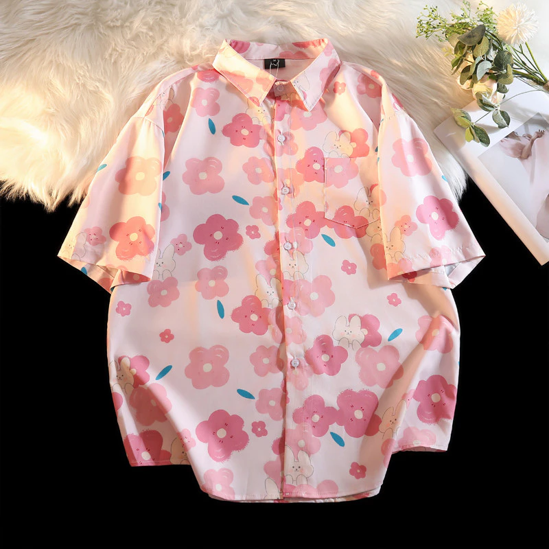 Beryl เสื้อเชิ้ตแขนสั้น ลายดอก ทรงหลวม สไตล์ญี่ปุ่น thumbnail 8