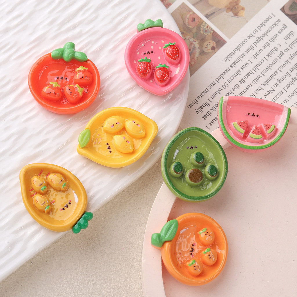 [3 #] การ์ตูน ทําเอง เรซิ่นอุปกรณ์เสริมเครื่องประดับ 7 รูปแบบจานผลไม้ครีมกาวทําด้วยมือกิ๊บโทรศัพท์กรณีรองเท้าหัวเข็มขัดอุปกรณ์เสริม มล