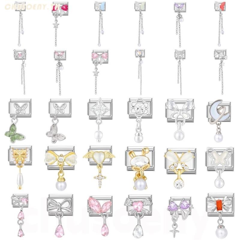 ยอดนิยมรักเพชรจี้ใหม่ดอกไม้อิตาเลี่ยน Charm Links Fit 9 มม.สร้อยข้อมือสแตนเลสทําเครื่องประดับ