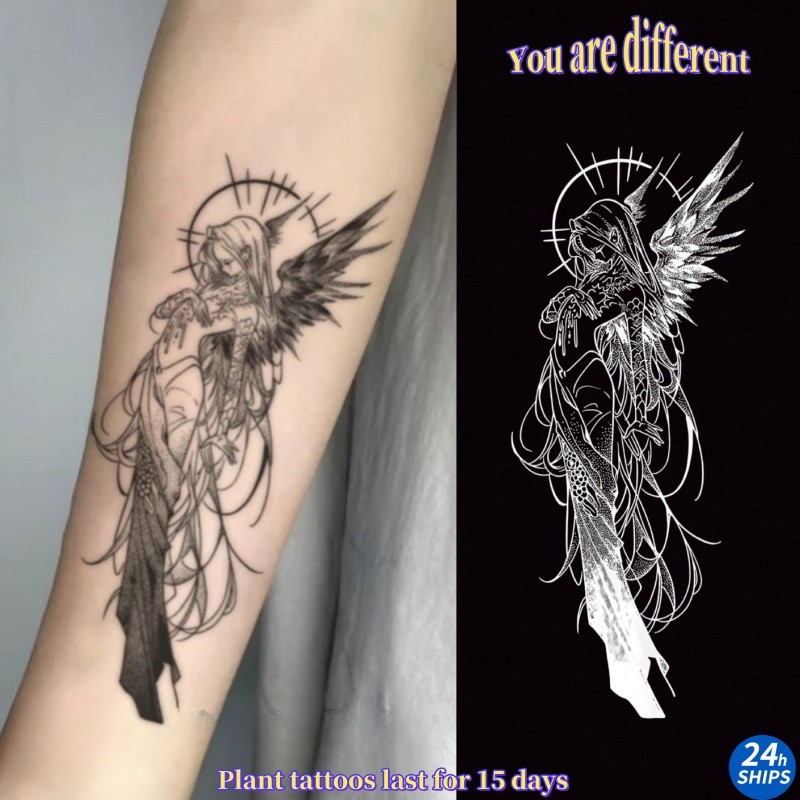 ผมยาวลายนางฟ้าสักสาวเซ็กซี่ข้อมือพืชสักสติกเกอร์รอยสักกันน้ํายาวนาน15วันสติกเกอร์ผิวชั่วคราวสักปลอม