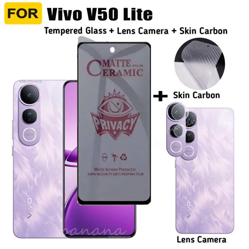 สําหรับ Vivo V50 Lite ความเป็นส่วนตัวกระจกนิรภัย Vivo V40 Lite ป้องกันหน้าจอ + กระจกเลนส์กล้อง + ฟิล์มด้านหลัง