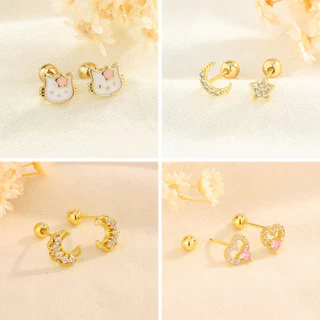 ใหม่ Gold Helix ต่างหูสตั๊ด Fasion Earings สําหรับผู้หญิงเพทายสไตล์เรียบง่าย Hypoallergenic ต่างหูมุก