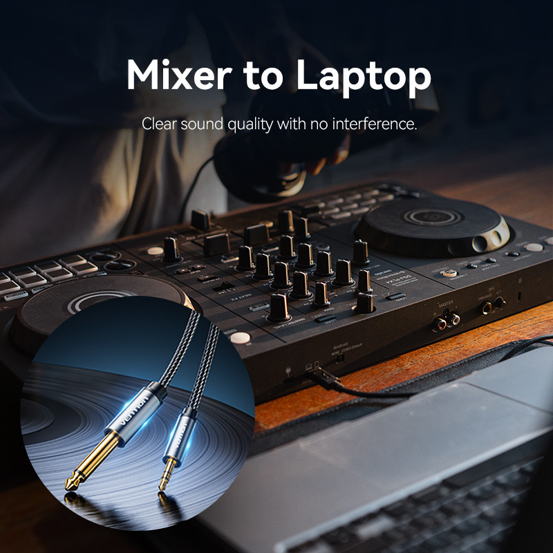 Vention TRS 3.5 มม. ชายเป็น TS 6.35 มม. สายสัญญาณเสียงชายในอลูมิเนียมอัลลอยด์พร้อมปลอกถักไนลอน