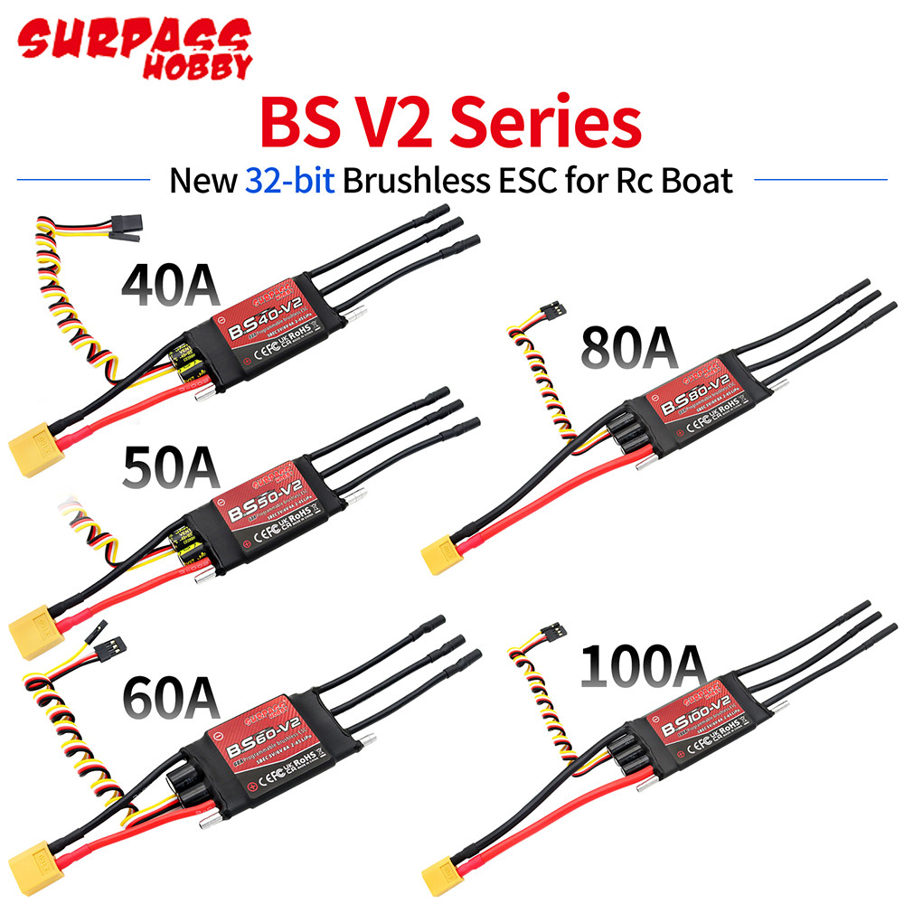 SURPASS HOBBY Boat Brushless ESC BS-V2 Series 40A 50A 60A 80A 100A ESC 32-bit For RC Boat