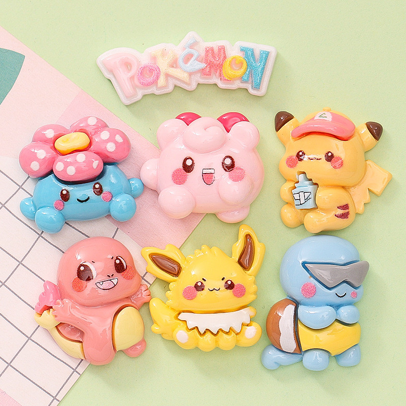 แผ่นตัวอักษรการ์ตูนปิกาจูน่ารัก DIY เคสโทรศัพท์เรซิน หัวเข็มขัดรองเท้า กิ๊บติดผม พวงกุญแจ อุปกรณ์เสริมเรซิน