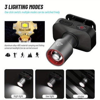 Ipx4 กันน้ํา 3 โหมดแสง Zoomable Type-c ชาร์จไฟหน้า Super Bright LED Multi-function ไฟหน้าแบบพกพาสําหรับ Camping เดินป่าซ่อม