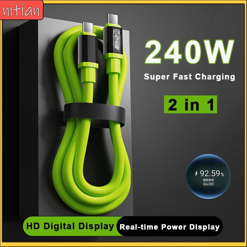 Type C ถึง IOS Data Cable 240W 6A Dual Type-C Super Fast สายชาร์จ LED HD Power จอแสดงผลดิจิตอลรองรับการส่งข้อมูลสําหรับ IOS 15 16/Type C