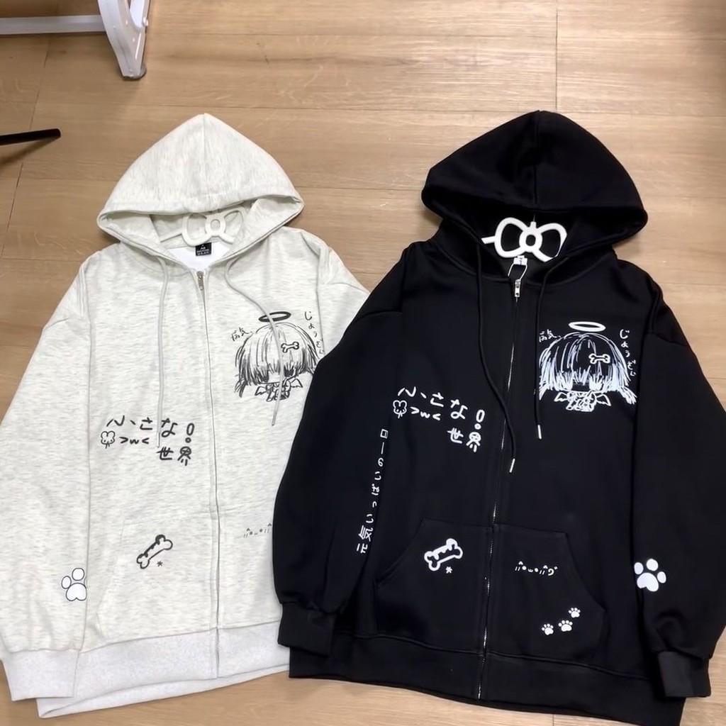 ผู้หญิงวัฒนธรรมย่อยพิมพ์ ชม. เสื้อฮู้ด แฟชั่นนักเรียนสไตล์ซิปคาร์ดิแกน