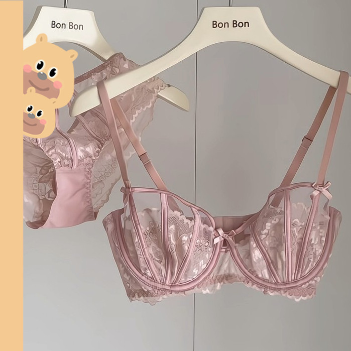 🎀bearbra🎀ชุดชั้นใน ดันทรง ลายดอกไม้ ลูกไม้ เซ็กซี่ สไตล์ญี่ปุ่น เรโทร สําหรับผู้หญิง ผ้าซาตินมุก เสื้อชั้นในผู้หญิง