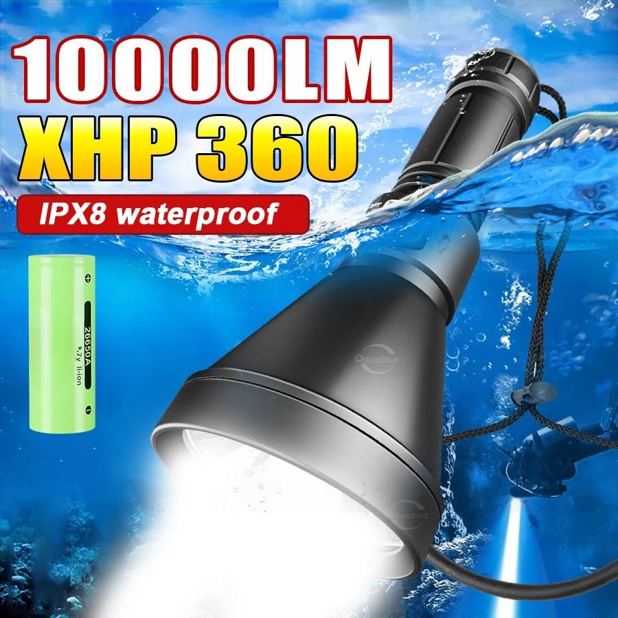 ใหม่ล่าสุด XHP360 มืออาชีพดําน้ําไฟฉายพลังงานสูงใต้น้ําดําน้ําไฟฉาย ไอพีเอ็กซ์8กันน้ํา สุด ๆ สว่าง ด