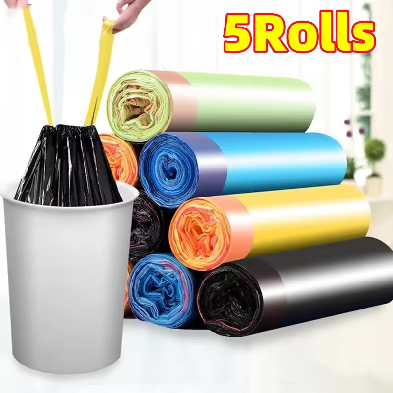 15ชิ้น/ม้วนทิ้งที่มีสีสันพลาสติก เชือกรูด ถังขยะกระเป๋าหอพักมือถือความจุขนาดใหญ่ถุงขยะ