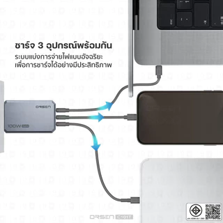 [ส่งไว] Orsen by Eloop C101T GaN Charger 100W หัวชาร์จ PD QC PPS Type C ชาร์จเร็ว adapter notebook มอก.