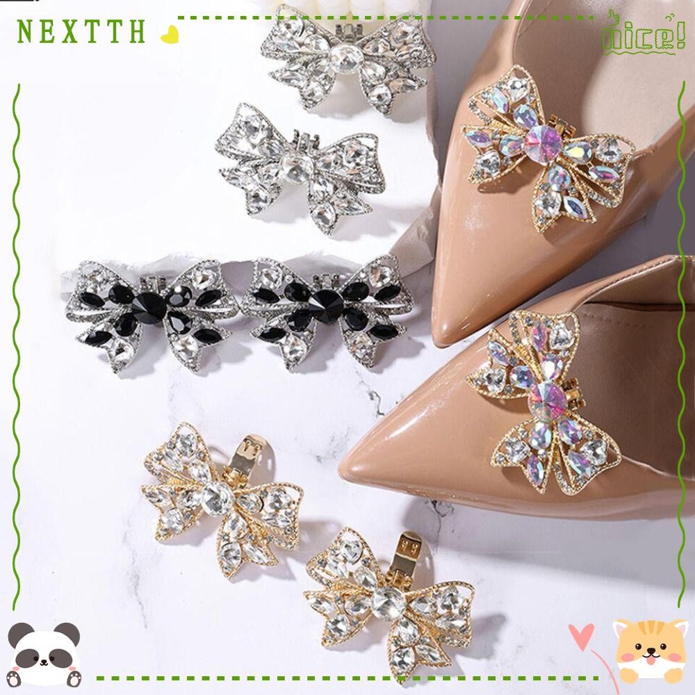 NEXTTH หัวเข็มขัดรองเท้า, คลิปรองเท้า Rhinestone แบบถอดได้, DIY รองเท้าส้นสูง Bowknot Charm เครื่องประดับเจ้าสาวตกแต่ง