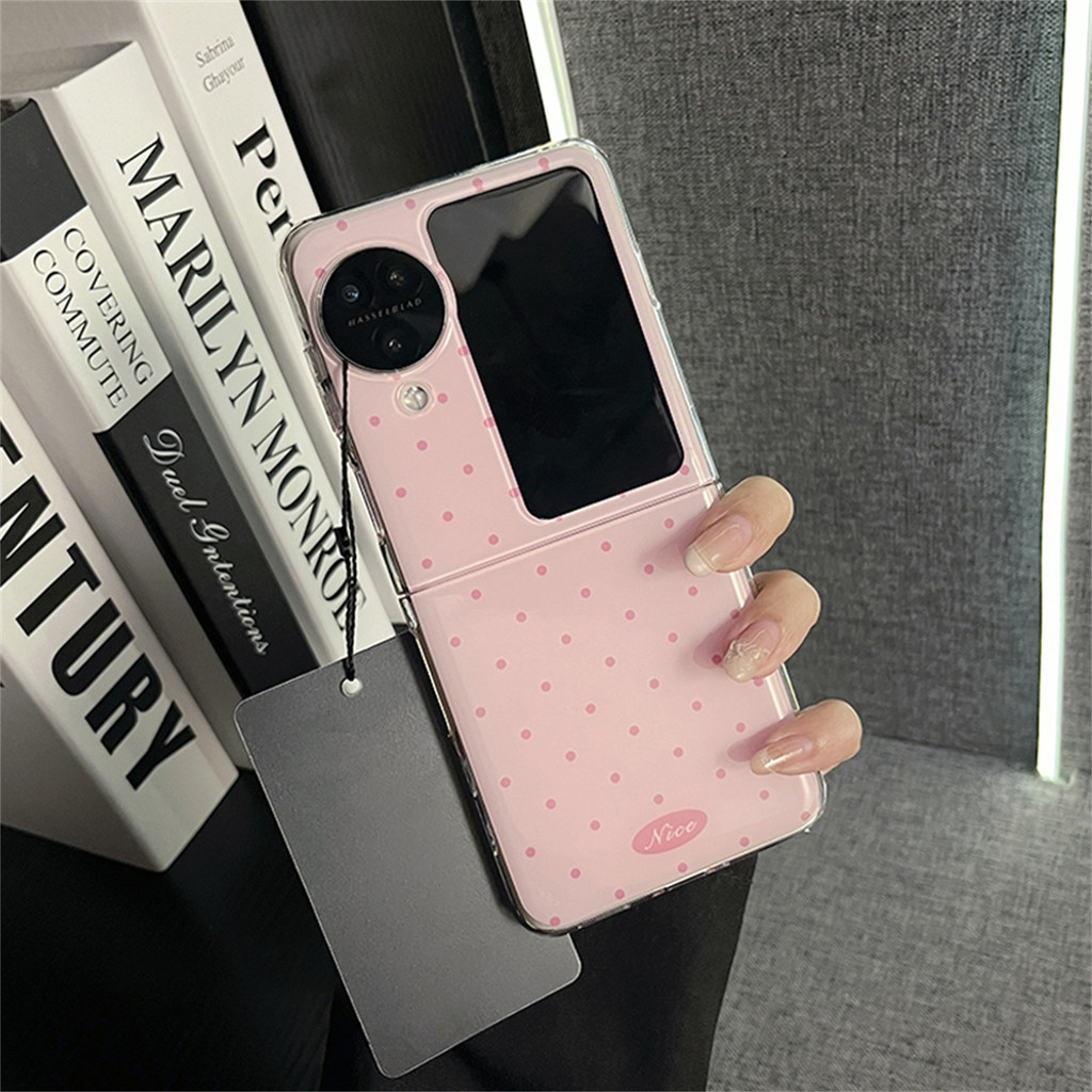 Simple Sweet เกาหลีแบบเต็มหน้าจอ Wave Point สีชมพูเคสโทรศัพท์สําหรับ OPPO Find N2 Flip ค้นหา N3 Flip Hard ฝาหลัง