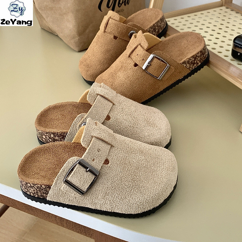 [ZY] 24-35 ขนาดพร้อมสต็อกเด็ก Retro Casual รองเท้าหนา soled Toe-หุ้มรองเท้าแตะฤดูใบไม้ร่วงฤดูหนาวขี้เกียจรองเท้าแตะสวมใส่ด้านนอกรองเท้าในครัวเรือน