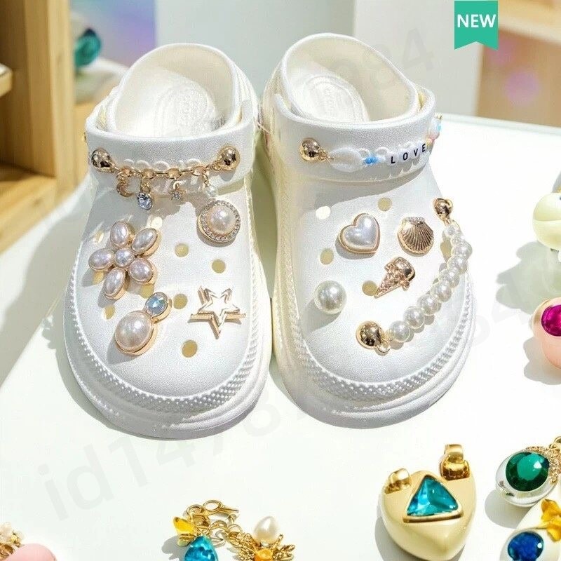 รองเท้าแตะแฟชั่น อุปกรณ์เสริม, Crocs Jibbitz Charms, jibbitz Set, รองเท ้ าแตะคุณภาพสูง อุปกรณ์เสริม,  รูปแบบโลหะเงาตกแต่ง ทําเอง คุณภาพสูง