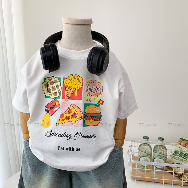 COD（จัดส่งภายใน 24 ชั่วโมง）เสื้อยืดเด็กชายแขนสั้น 2025 ฤดูร้อนใหม่ ผ้าฝ้ายแท้ พิมพ์ลายการ์ตูนน่ารัก