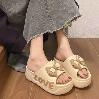 🍓EnJoy🍓พร้อมส่ง (LT-6829/LT-6829-1) รองเท้าแตะแบบสวม ดีเทลโบว์น่ารัก สีพาสเทล พื้นหนา เสริมส้นสูงสำหรับผู้หญิง