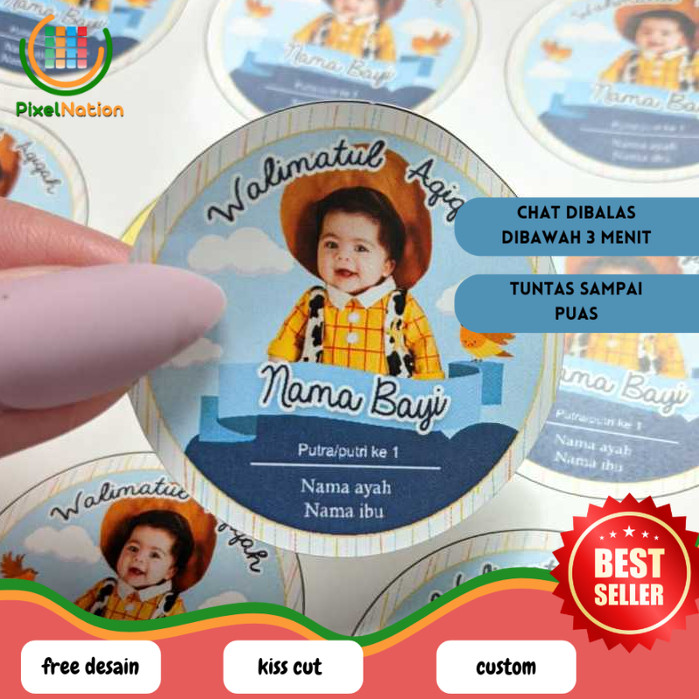 PiNat 2-4 Aqiqah Tasyakuran Label Sticker Baby Child Name Sticker Akikah Birth Uk.Small