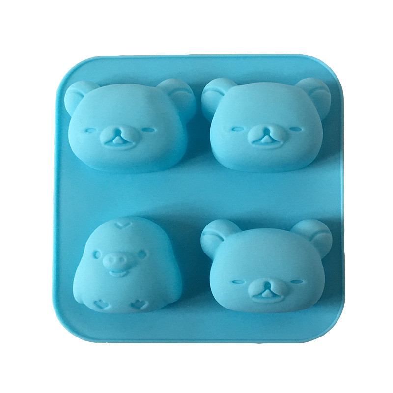 4-Cavity Bear ไก่แม่พิมพ์เค้กซิลิโคนถาดน้ําแข็งสบู่แฮนด์เมดยิปซั่มข้าวพุดดิ้งแม่พิมพ์พุดดิ้งข้าวช็อคโกแลตมูสขนมแม่พิมพ์อบ