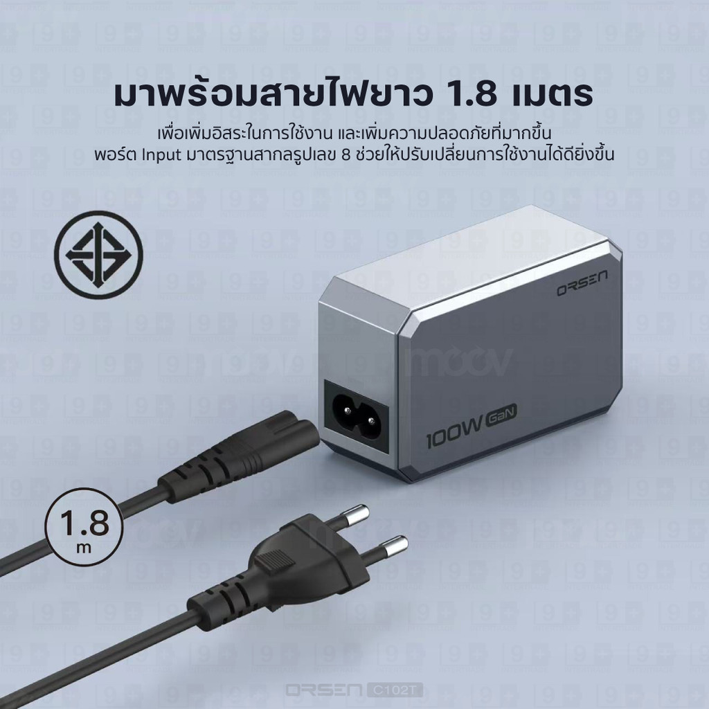 [999บ.โค้ดคุ้ม] Orsen by Eloop C101T C102T GaN Charger 100W หัวชาร์จ PD QC PPS Type C adapter ชาร์จเร็ว มอก. - รูปที่ 5