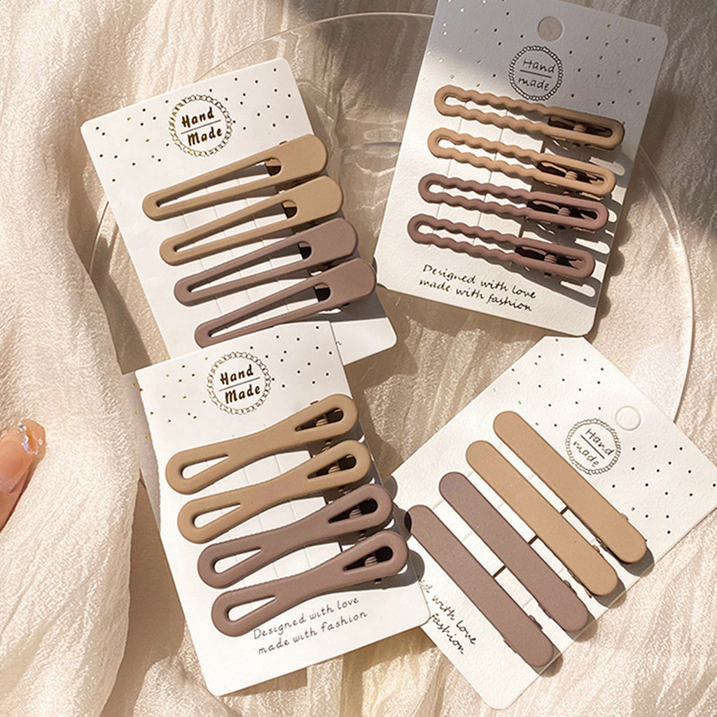 SKM ชุดกิ๊บติดผม 4 ชิ้นชุดสีกากีสําหรับผู้หญิงและเด็กผู้หญิง Klip Rambut L397