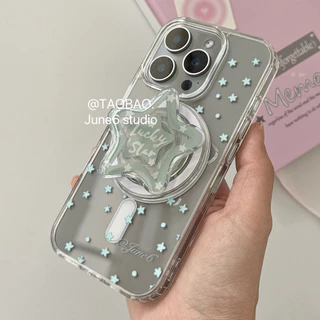 Huiwanju blue star สําหรับ iPhone16promax โทรศัพท์มือถือกรณี iP15promax niche 12 วงเล็บดูดแม่เหล็กน่ารัก 13 ไร้สายชาร์จ 14 โปร่งใส 11