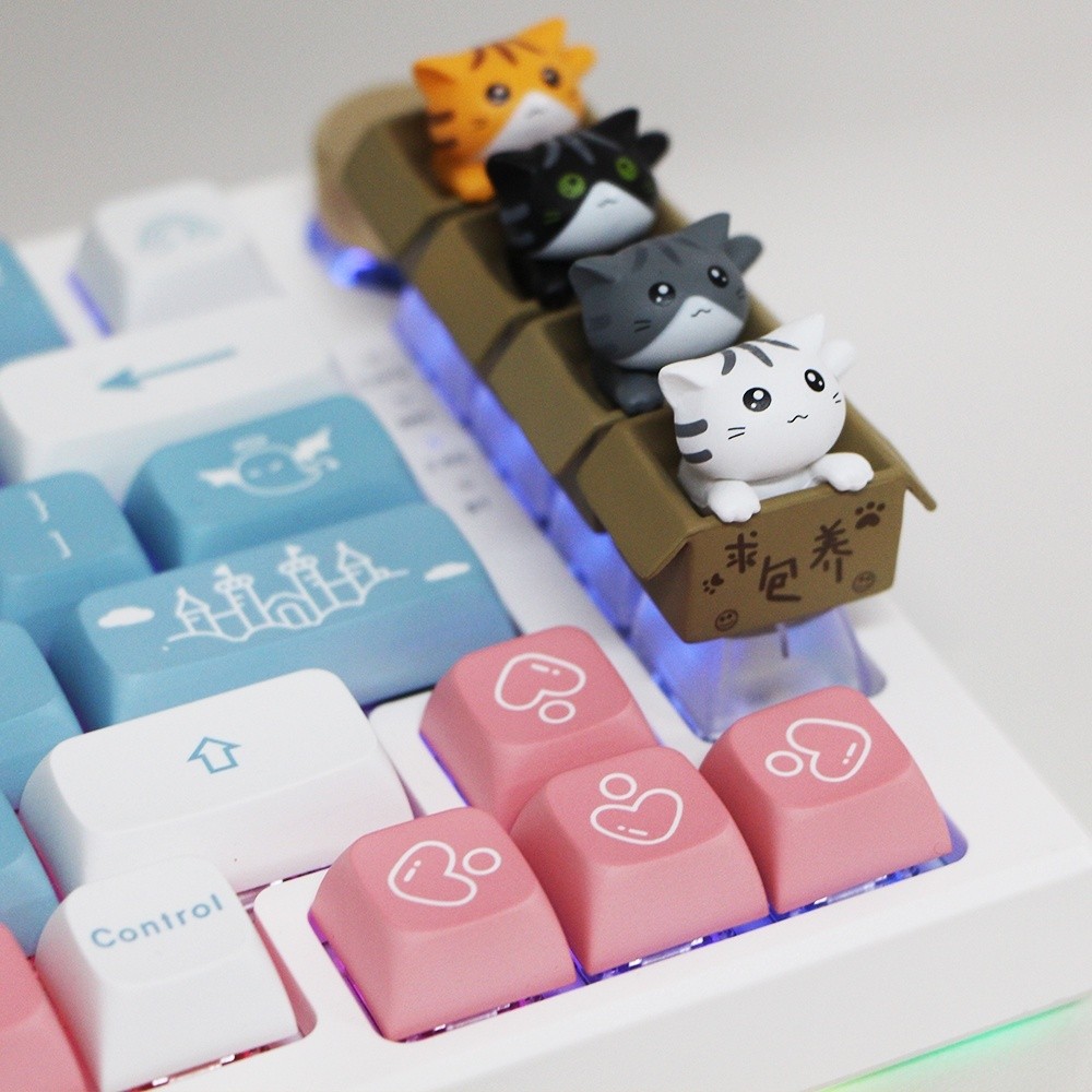 ปุ่มแมวน่ารัก OEM Profile - ปุ่มใสโปร่งแสงสำหรับแมคคานิคคีย์บอร์ด (ออกแบบเอง+ป้องกันจาง+ฐานหน้าท้อง)