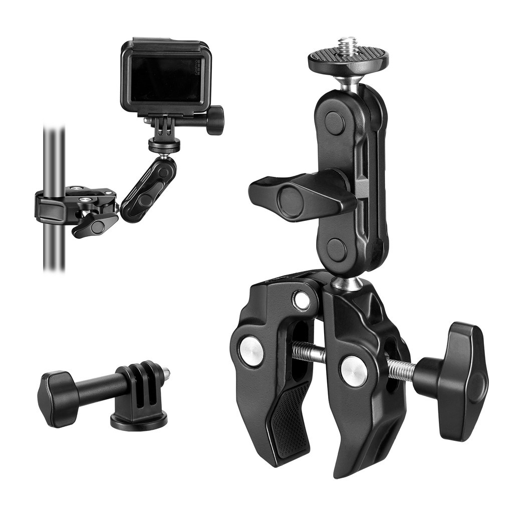 [ซื้อ 1 แถม 1] Super Clamp Mount Magic Arm Adapter อลูมิเนียมอัลลอยด์พร้อมสกรู 1/4" 3/8" เหมาะสําหรับจอภาพ/กล้อง /GoPro /ไฟ/ไมโครโฟน