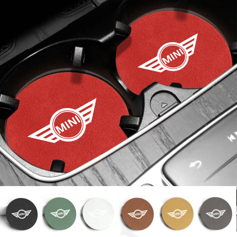2pcs Suede รถ Coaster ถ้วยน้ําสล็อตลื่นเครื่องดื่ม Pad สําหรับ BMW Mini Cooper One S JCW F55 F56 F57 F60 Coupe R50 R53 R56 R5