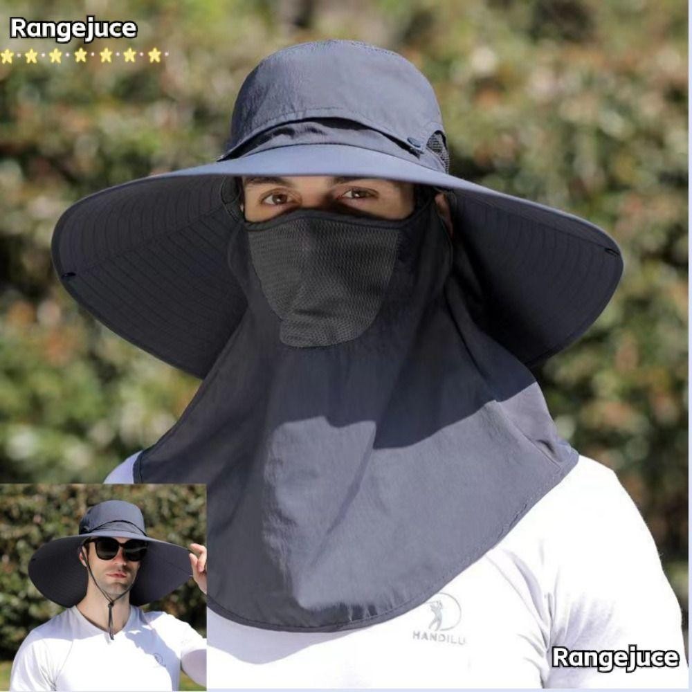 หมวกกันแดดผู้ชาย RANGEJUCE, หมวกตกปลาปีกกว้างระบายอากาศ, ป้องกันรังสียูวีพร้อมพนังที่ถอดออกได้แห้งเร็วหมวกชาวประมงฤดูร้อน