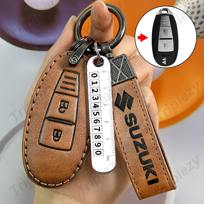 Retro Cowhide เปลือกหนังวัวแท้กุญแจรถ Fob สําหรับ Suzuki Grand Ertiga Ciaz Celerio Vitara Brezza SX4 s-Cross s Lgnis Baleno LandyXL-7 Kuyucha Sch4 Swift Kizashi