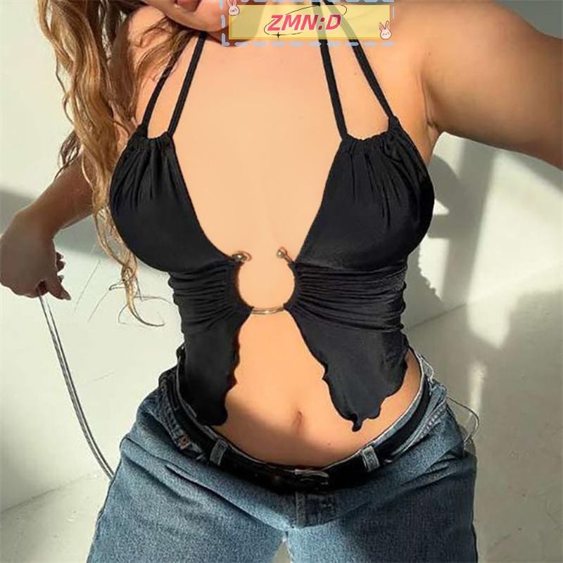 Newwellknowngreat ฤดูร้อนเซ็กซี่ Hollow Halter คอแขนกุด Slim Camisole สําหรับผู้หญิง RRT