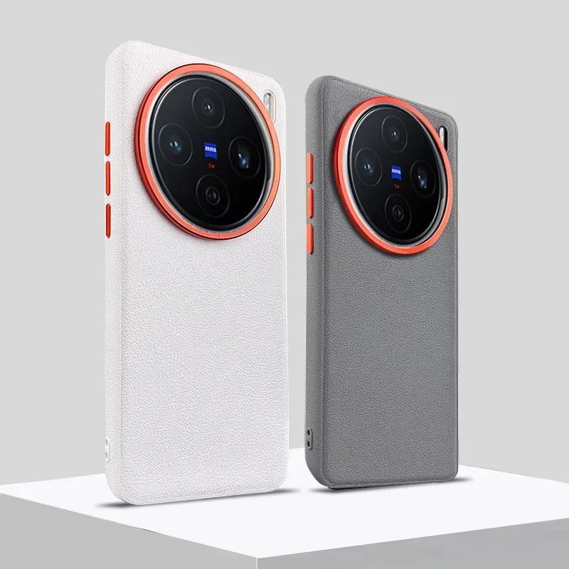 สําหรับ Vivo X200 Pro Mini เคสหนังธรรมดาสําหรับ Vivo X100 Ultra X100s Pro X200 ฮาร์ดแวร์รูขนาดใหญ่ปุ่มอิสระฝาครอบโทรศัพท์