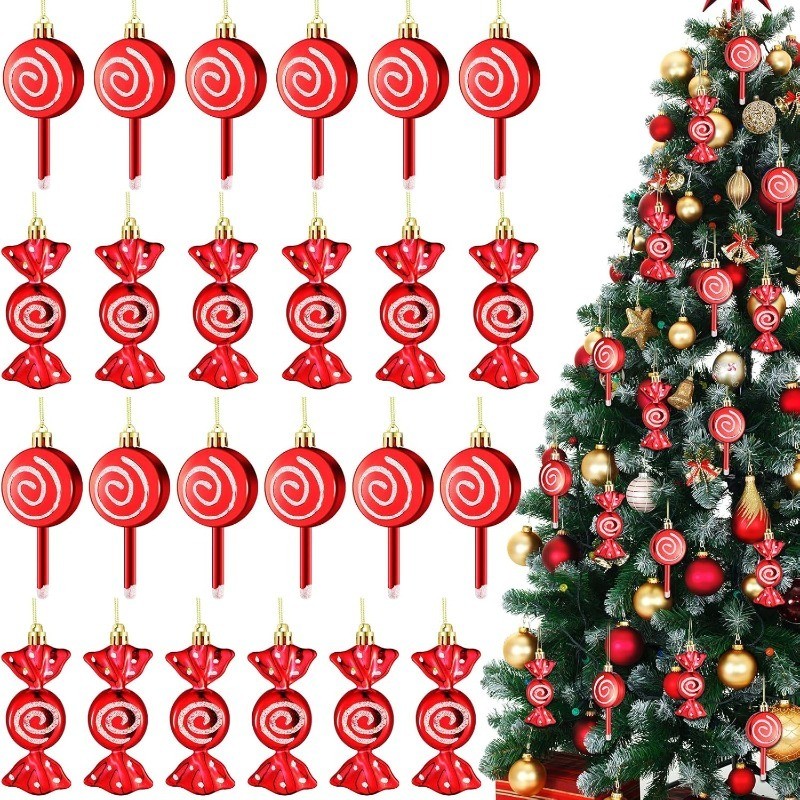 6ชิ้นเครื่องประดับขนมคริสต์มาสแขวนอ้อยขนมเครื่องประดับตกแต่งต้นคริสต์มาสพร้อมเชือก