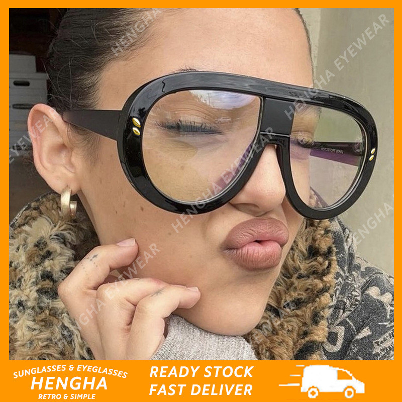 (HENGHA) Classic Black Large Frame Glasses Aviator Sun Shade แว่นกันแดด