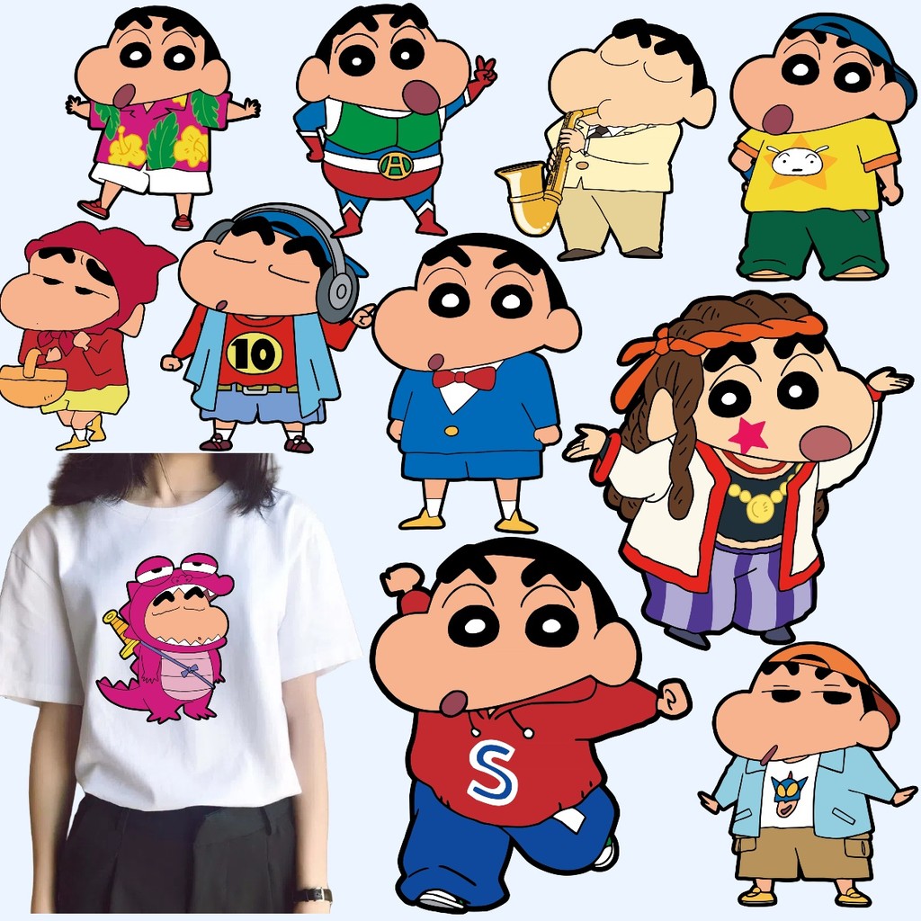 Crayon Shin chan ภาพใหม่การพิมพ์การถ่ายเทความร้อน DIY เสื้อผ้าหมวกผ้าล้างทําความสะอาดได้ Hot Stamping สติกเกอร์ตกแต่ง