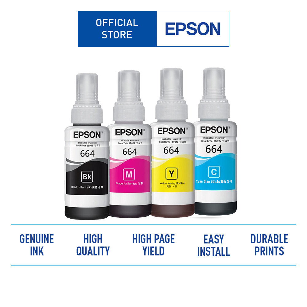 หมึก Epson​ 664 L-Series Epson L110/ 120/ 200/ 210/ 220/ 300/ 310/ 350/ 355/ 360/ 365/ 380 BK/C/M/Y ของแท้100%box