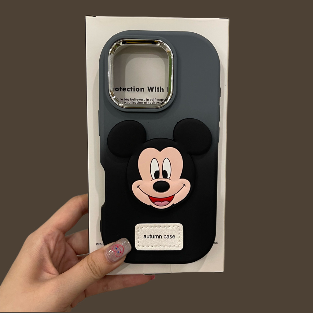 หรูหราไล่โทนสีรูปไข่สเตอริโอมิกกี้ซิลิโคนเคสโทรศัพท์สําหรับiphone16 15 14 13 12 11 Pro MAX IXS MAX XR XSปลอกกันกระแทกกล้องป้องกันของเหลวนุ่มปกหลัง