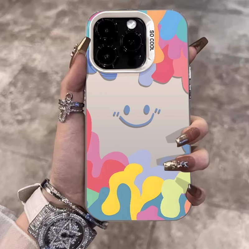 จัดส่งทันที เคสไอโฟน11 12 13 14 15 16 Pro Max กราฟิตี้หน้ายิ้มสีสันสดใส Case For iPhone 13PM,16PM,15PM,XS,7+8P