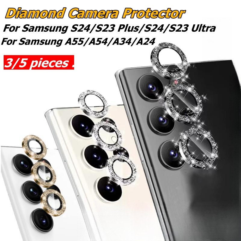 Samsung S25ultra เพชรเลนส์แหวนสําหรับ Samsung Galaxy A55/A54/A34/A24/A16/A15/A14 แหวนโลหะ + ฟิล์มกระจกนิรภัยสําหรับ Samsung s25 S24Ultra/S23Ultra ตัวป้องกันเลนส์กล้อง