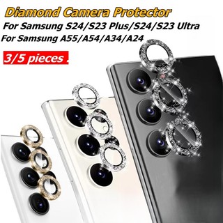 Samsung S25ultra เพชรเลนส์แหวนสําหรับ Samsung Galaxy A55/A54/A34/A24/A16/A15/A14 แหวนโลหะ + ฟิล์มกระจกนิรภัยสําหรับ Samsung s25 S24Ultra/S23Ultra ตัวป้องกันเลนส์กล้อง