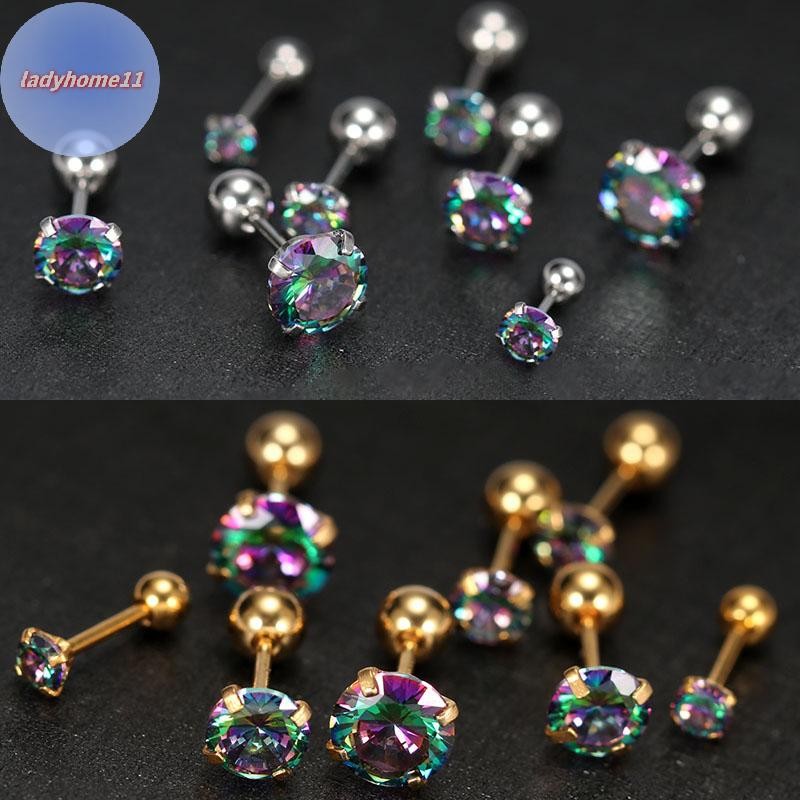 Onelady 1PC ต่างหูหูขนาดเล็กต่างหูกระดูกอ่อนที่มีสีสันเงาเพทายไทเทเนียมเหล็กป้องกันอาการแพ้แฟชั่นเครื่องประดับผู้หญิง TH