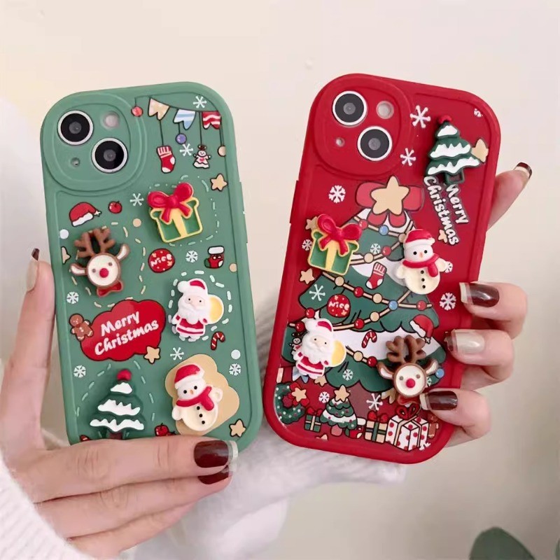 Iphone 16 15 14 13 12 11 Pro Max X XR XS Max 7 8 Plus INS 3D ตุ๊กตาคริสต์มาสเคสโทรศัพท์ Soft