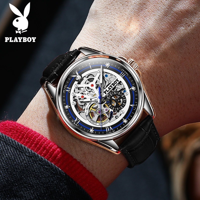 🔥🔥PLAYBOY 3032 แบรนด์นาฬิกาผู้ชายแท้ + กล่องของขวัญสปอตกันน้ำเรืองแสงปฏิทินกลกลวงออกนาฬิกาธุรกิจแฟชั่นนาฬิกาหรู