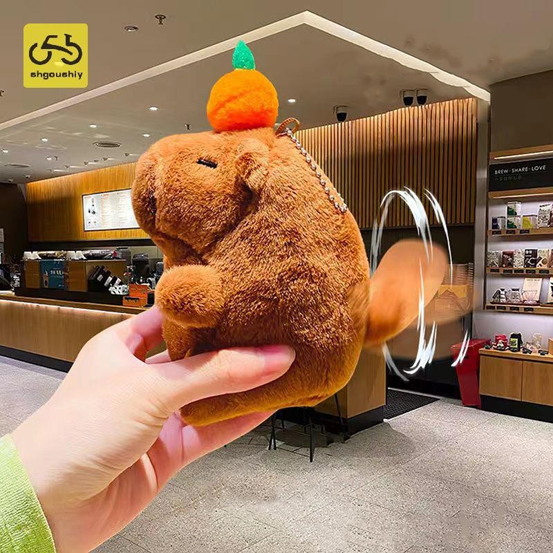 [Shgoushiy] Kawaii Capybara Wagaged หางตุ๊กตาของเล่นการ์ตูนตุ๊กตาสัตว์พวงกุญแจน่ารักกระเป๋าจี้กุญแจรถ Holdr สําหรับของขวัญวันเกิด TH