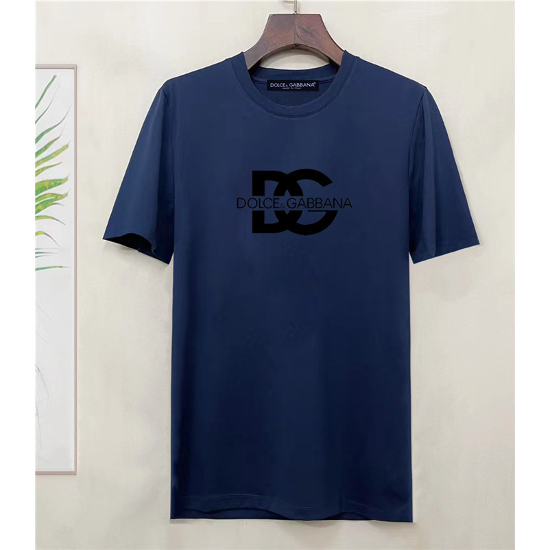 D0lce&gabba เสื้อยืดแขนสั้นคอกลมผ้าฝ้ายใหม่ของผู้ชายขนาดเอเชียพิมพ์สีดําพร้อมโลโก้ตัวอักษร